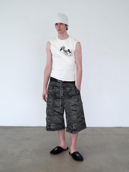 Delivery White Deconstructed Layered Pleated Printed Slim H Line Women&
