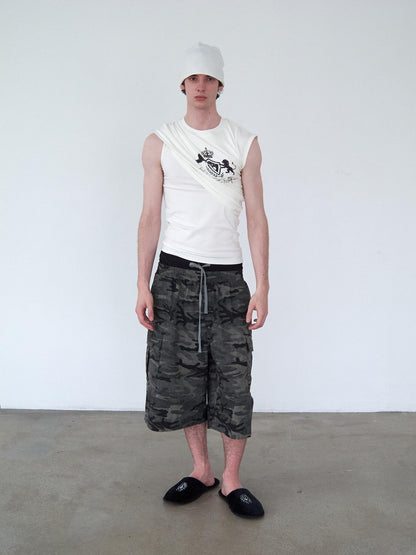 Delivery White Deconstructed Layered Pleated Printed Slim H Line Women&