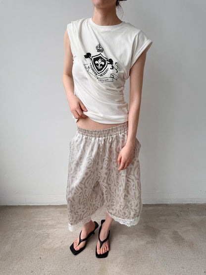 Delivery White Deconstructed Layered Pleated Printed Slim H Line Women&