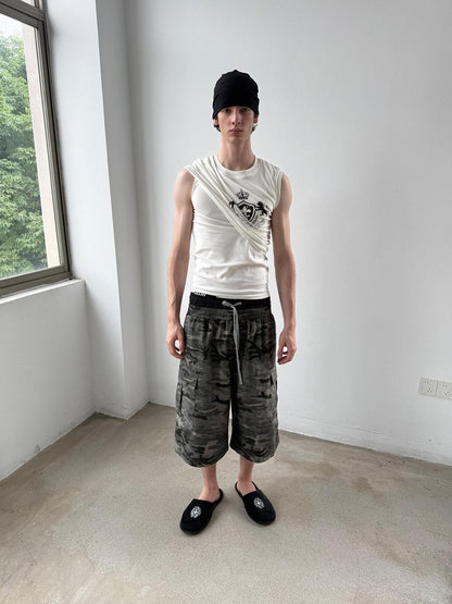 Delivery White Deconstructed Layered Pleated Printed Slim H Line Women&