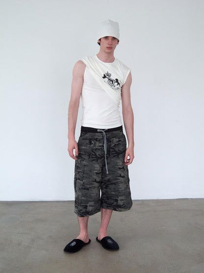 Delivery White Deconstructed Layered Pleated Printed Slim H Line Women&