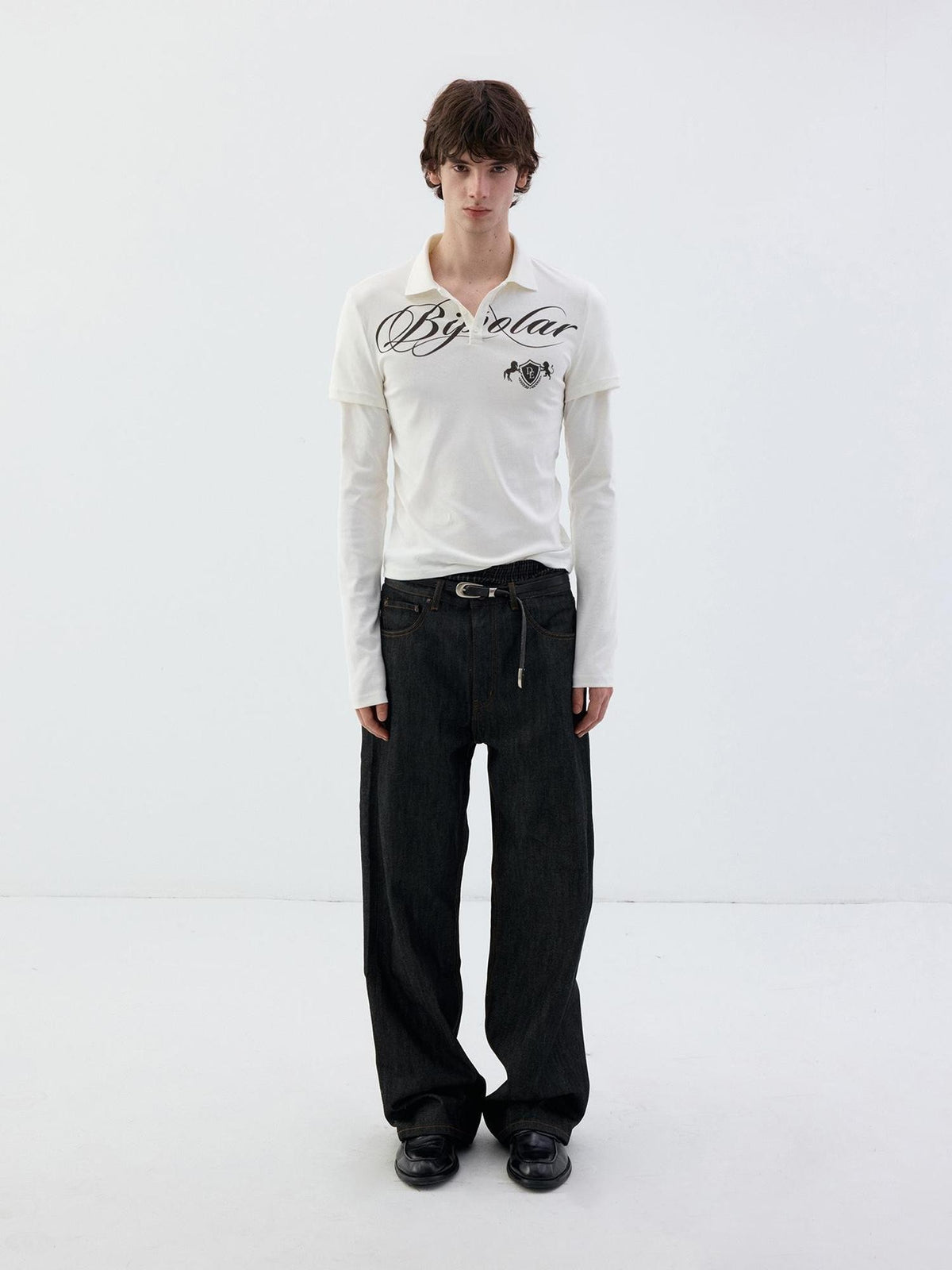 Delivery White Faux Two Piece English Print Polo Neck Women&