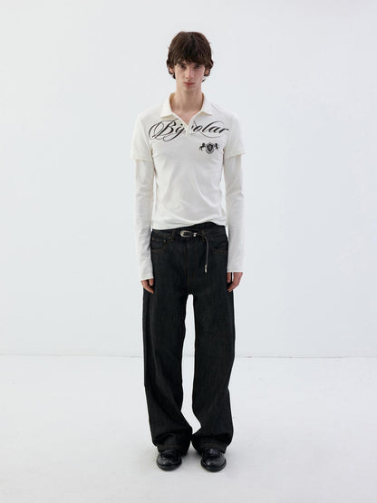 Delivery White Faux Two Piece English Print Polo Neck Women&