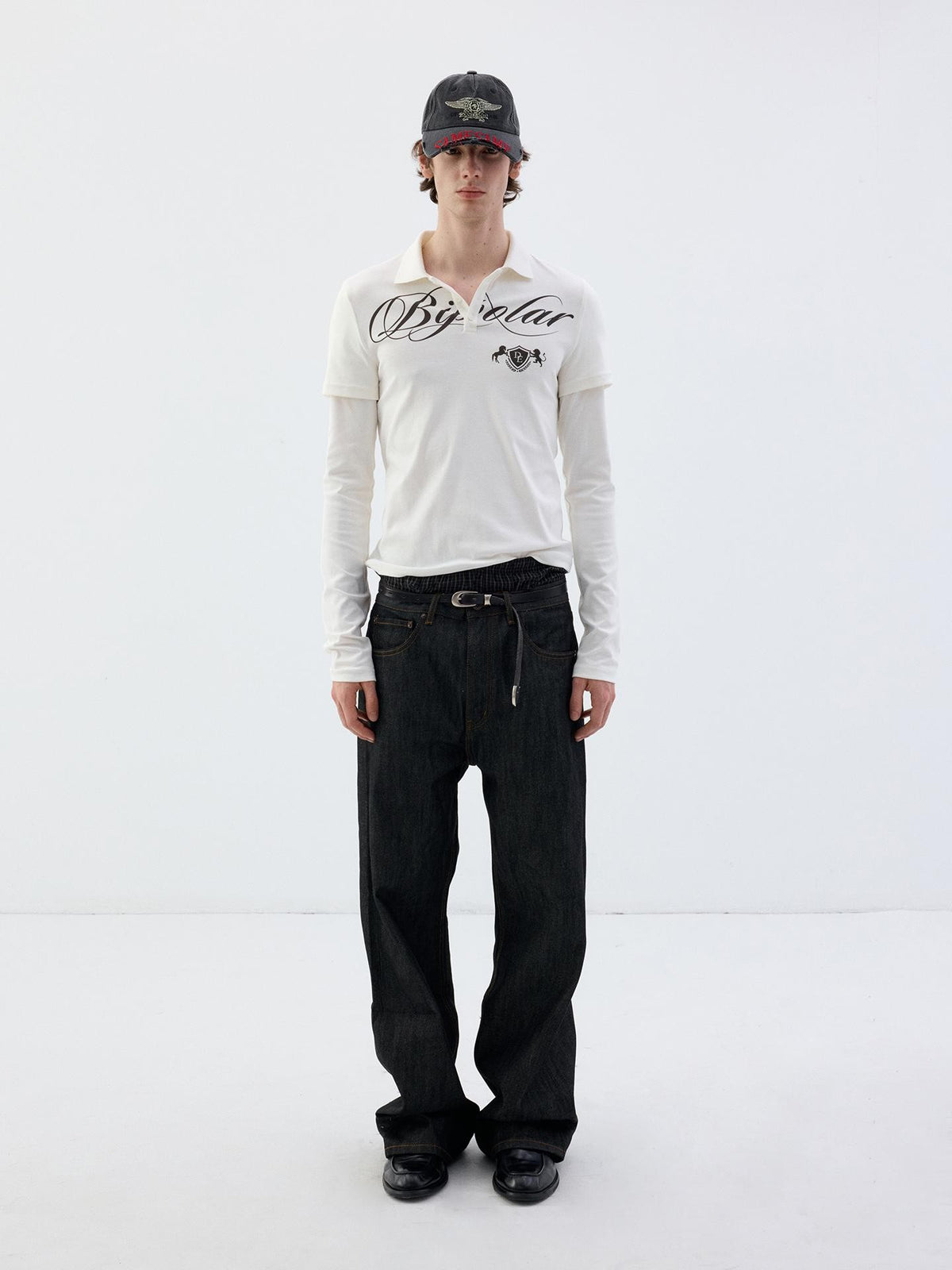 Delivery White Faux Two Piece English Print Polo Neck Women&