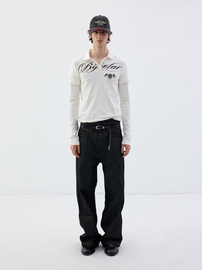 Delivery White Faux Two Piece English Print Polo Neck Women&