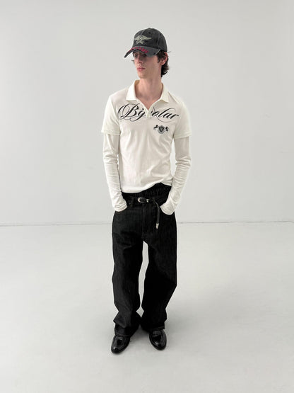 Delivery White Faux Two Piece English Print Polo Neck Women&