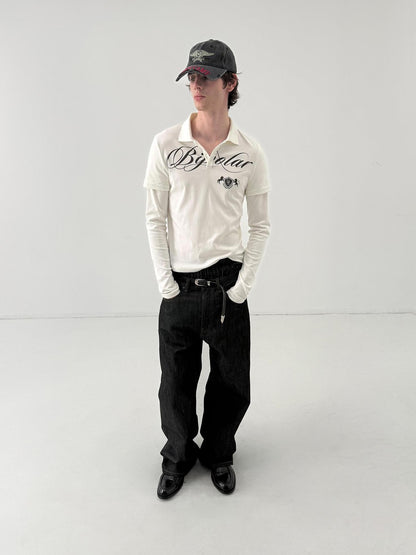 Delivery White Faux Two Piece English Print Polo Neck Women&