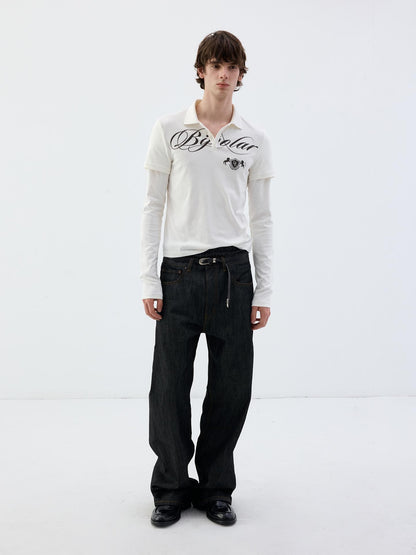 Delivery White Faux Two Piece English Print Polo Neck Women&