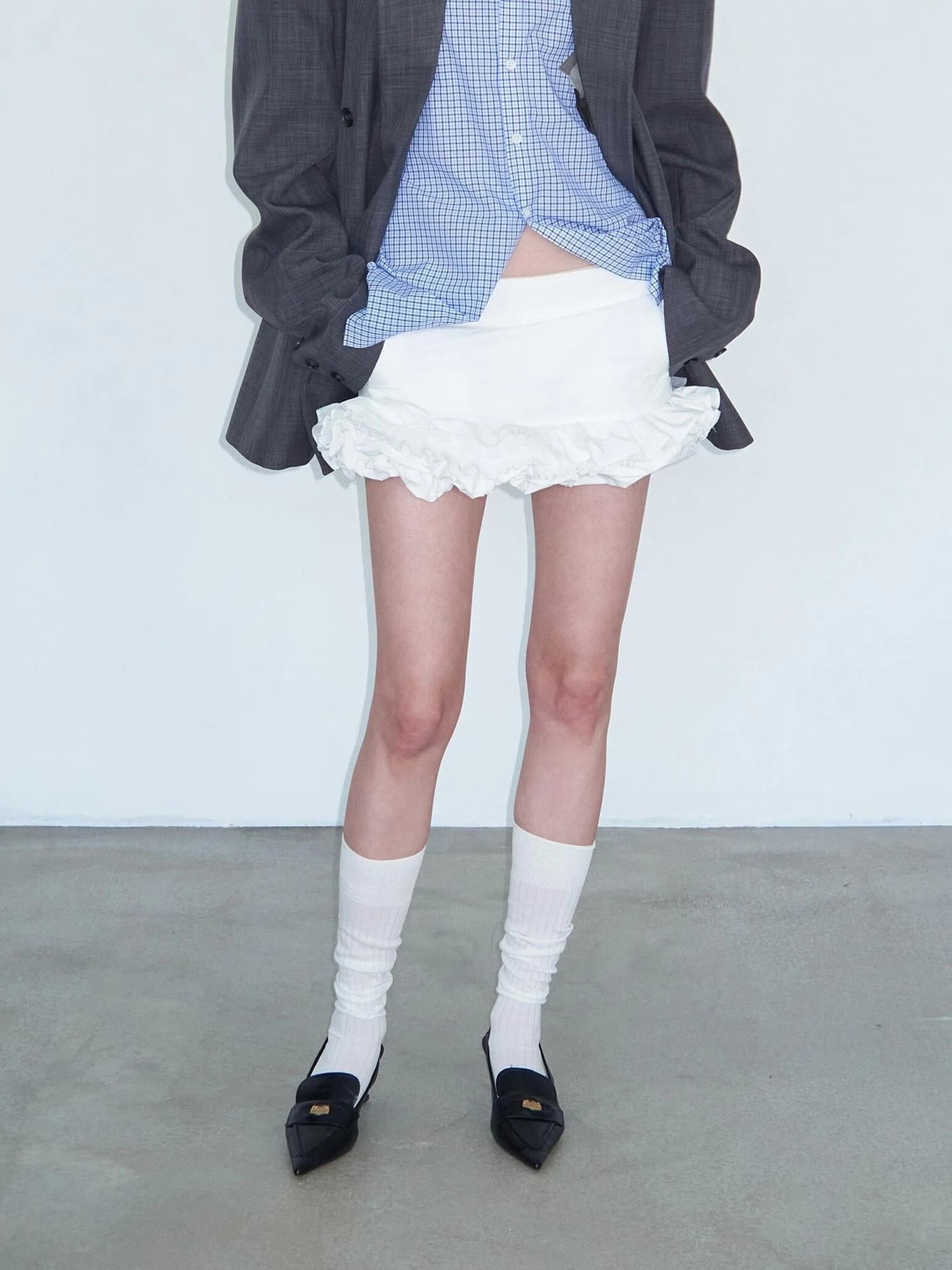 White Layered Ruffle Bloom Short Skirt