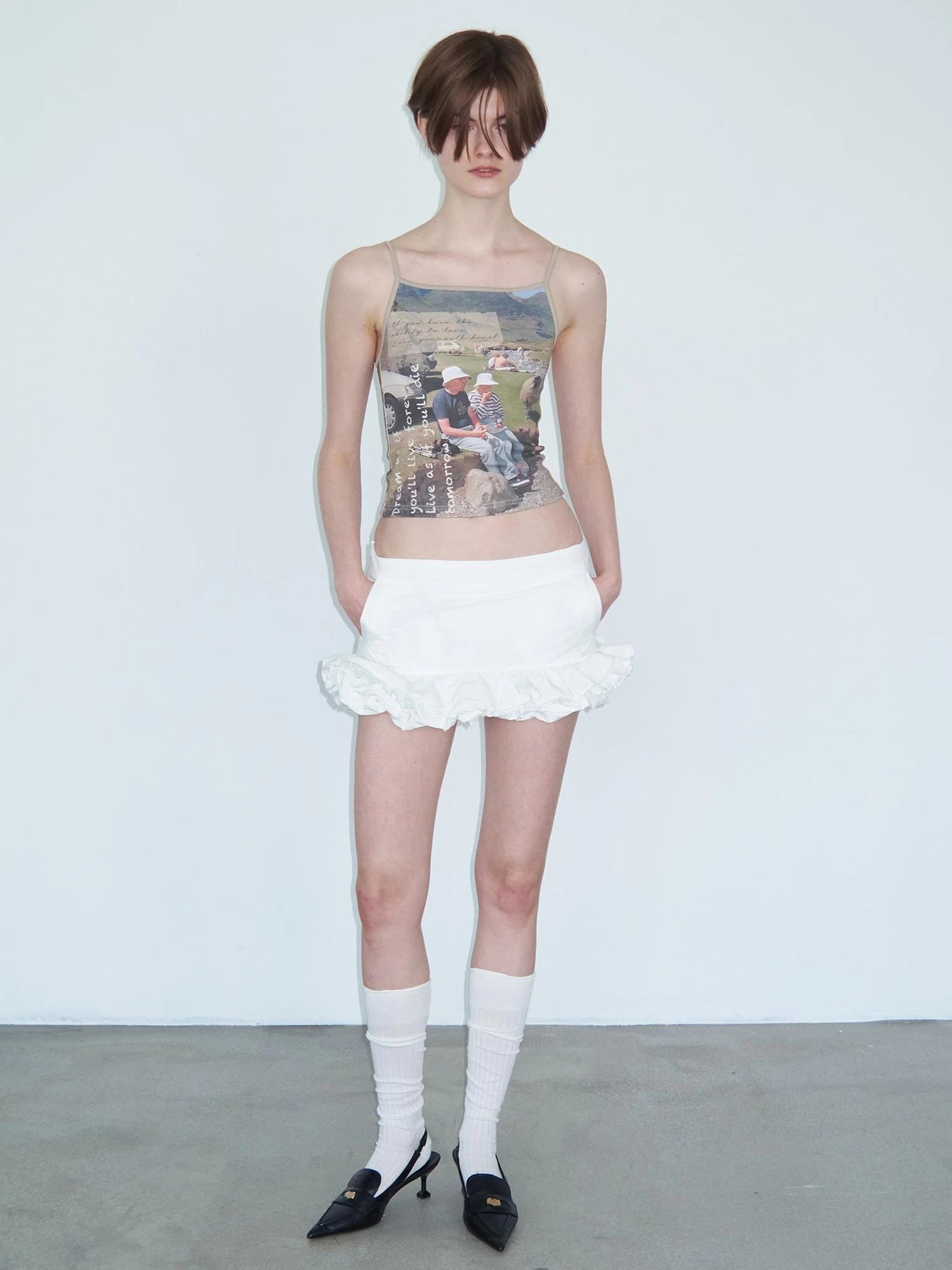 White Layered Ruffle Bloom Short Skirt