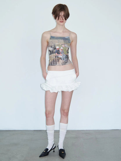 White Layered Ruffle Bloom Short Skirt