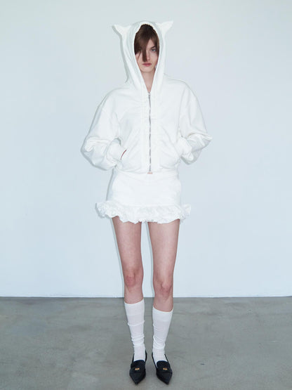 Delivery White Layered Ruffle Bloom Short Skirt