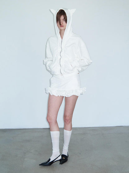 Delivery White Layered Ruffle Bloom Short Skirt