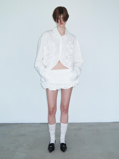 Delivery White Layered Ruffle Bloom Short Skirt