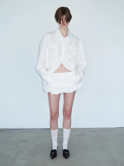 White Layered Ruffle Bloom Short Skirt
