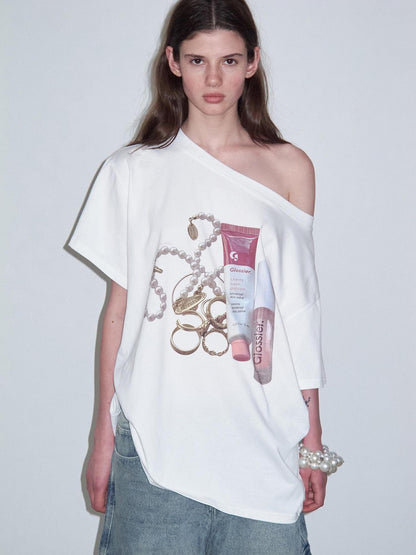 Delivery White Printed Slanted Shoulder Women&