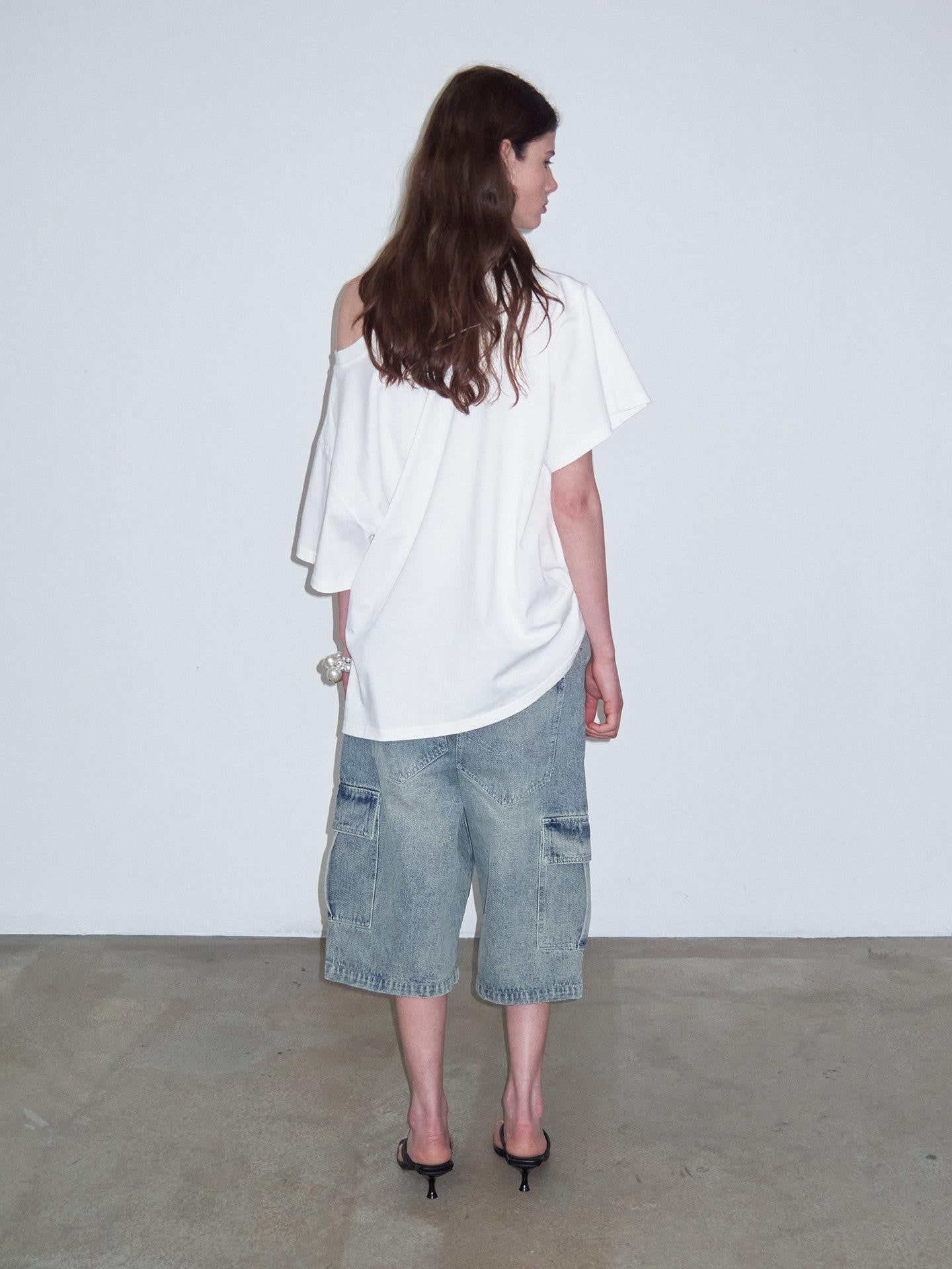 Delivery White Printed Slanted Shoulder Women&