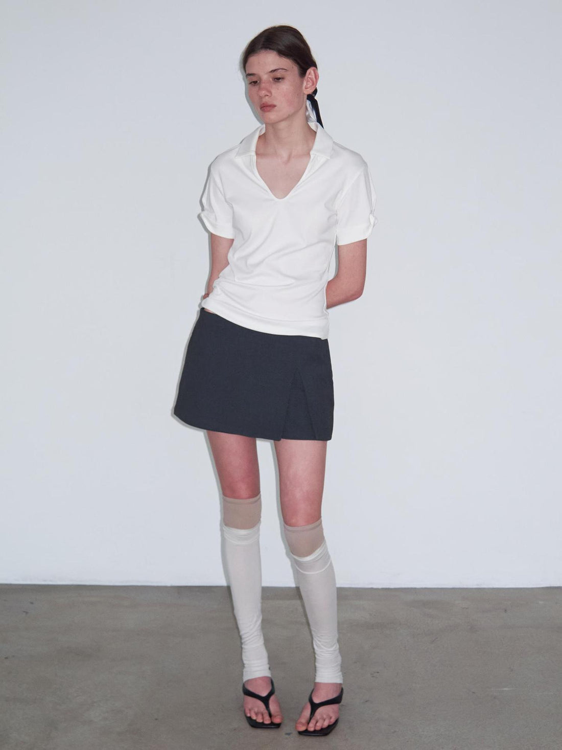 Delivery Women Knit Polo T-shirt With Small Collar White Pink
