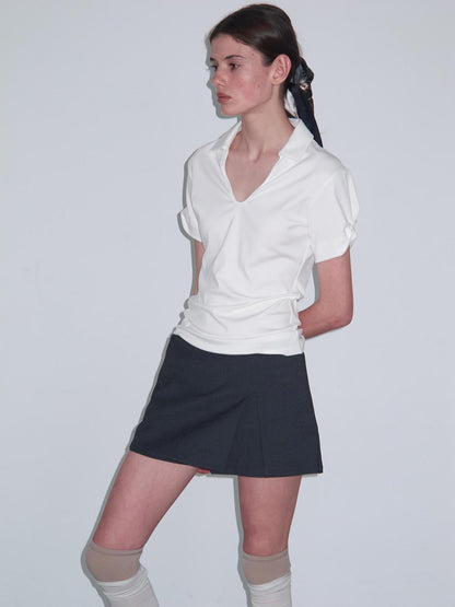 Delivery Women Knit Polo T-shirt With Small Collar White Pink