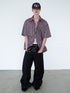 Delivery Woven Black Silver Plaid Linen Short Sleeve Shirt