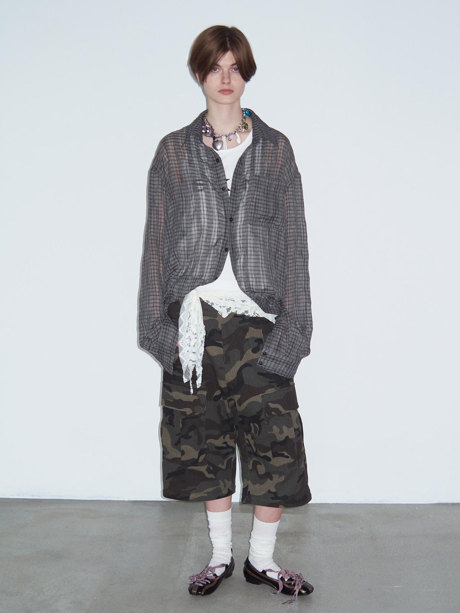 Delivery Wrinkled Gray Checkered Lightweight Sun Protection Shirt