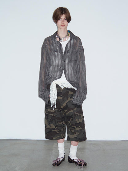 Delivery Wrinkled Gray Checkered Lightweight Sun Protection Shirt
