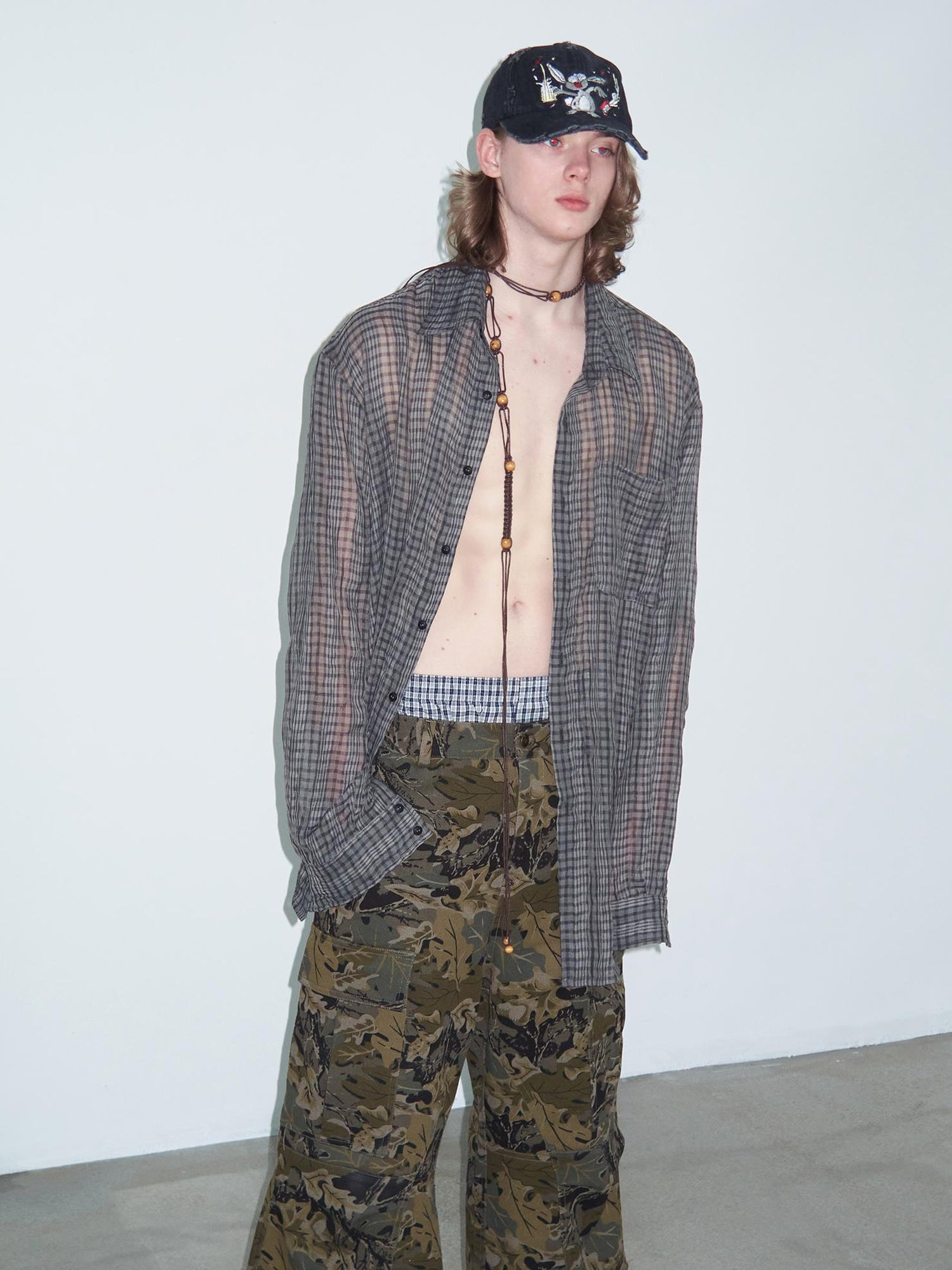 Delivery Wrinkled Gray Checkered Lightweight Sun Protection Shirt