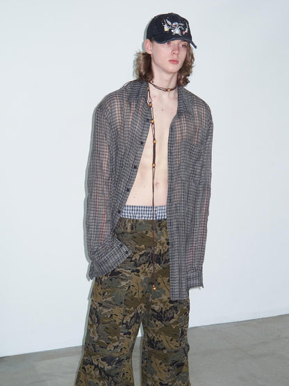 Delivery Wrinkled Gray Checkered Lightweight Sun Protection Shirt
