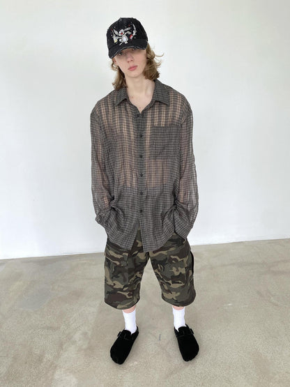 Delivery Wrinkled Gray Checkered Lightweight Sun Protection Shirt