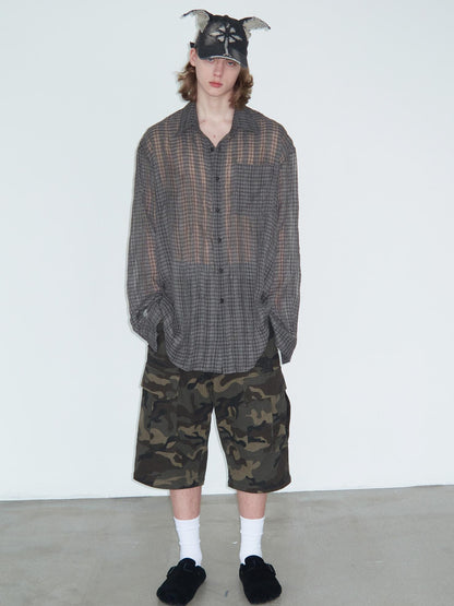 Delivery Wrinkled Gray Checkered Lightweight Sun Protection Shirt
