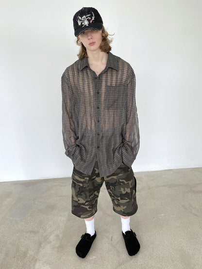 Delivery Wrinkled Gray Checkered Lightweight Sun Protection Shirt