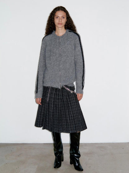 Delivery Zip Front Ribbed Sweater In Gray And Black Stripe