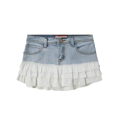 Denim Patchwork Tiered Mini Skirt