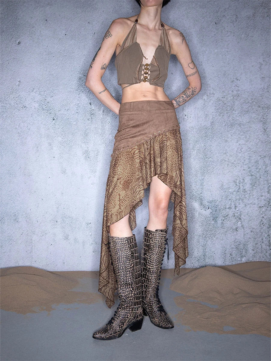 Nomadic Mesh Patchwork Hemline Asymmetrical Skirt