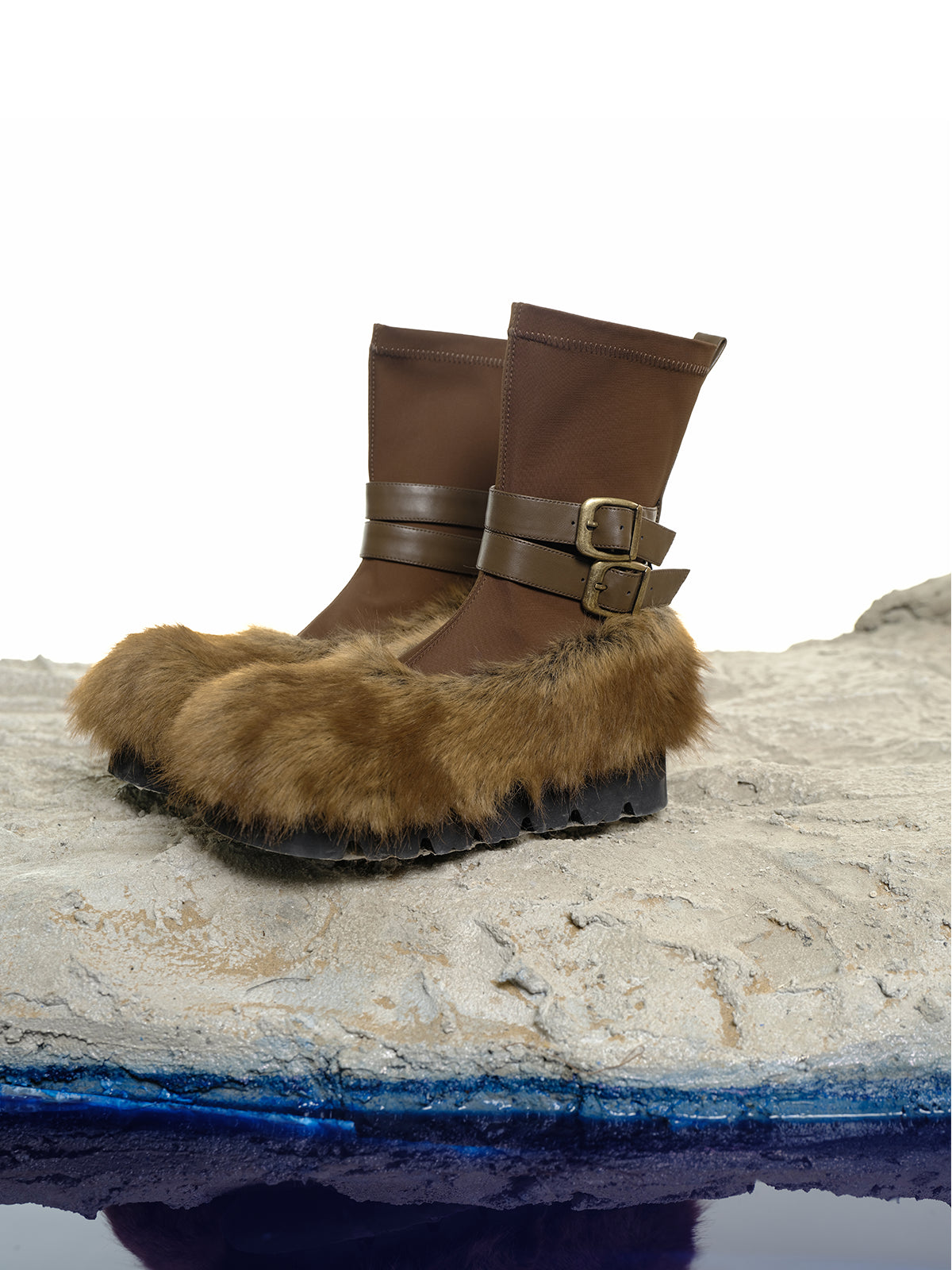 NN NORTH NODE Luna Platform Shearling Boots 5cm Lift