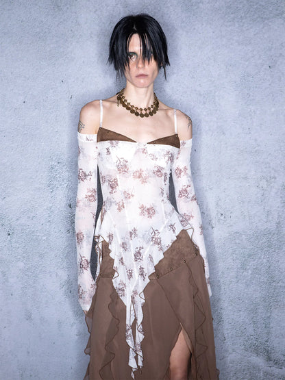 Irregular Hem Sheer Mesh Camisole With Ruffle Detailing