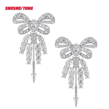 Designer Zircon Bow Tassel Earrings