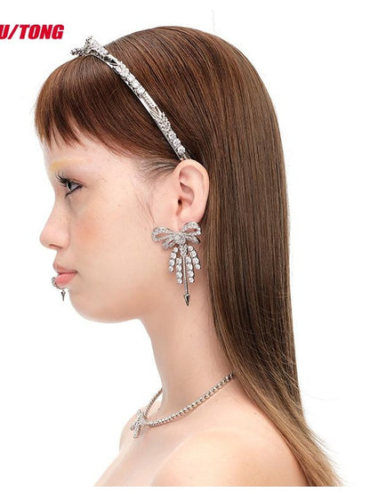 Designer Zircon Bow Tassel Earrings