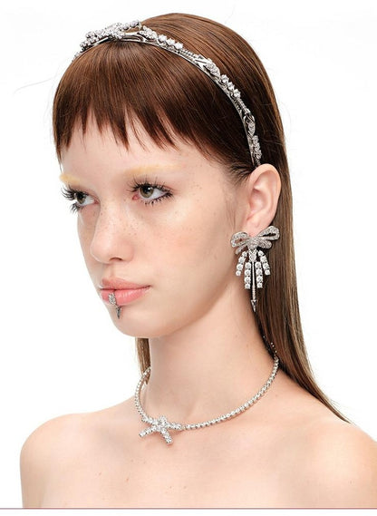 Designer Zircon Bow Tassel Earrings