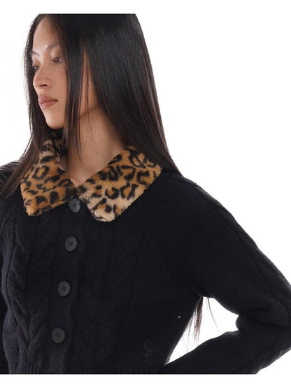 Detachable Faux Fur Collar Cable Knit Cardigan