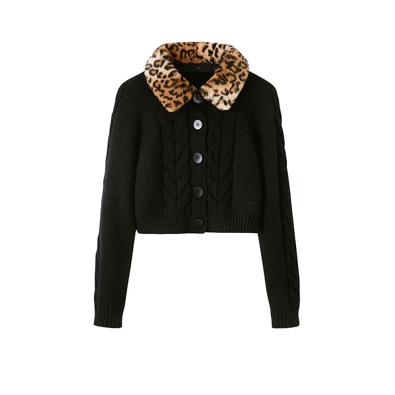 Detachable Faux Fur Collar Cable Knit Cardigan