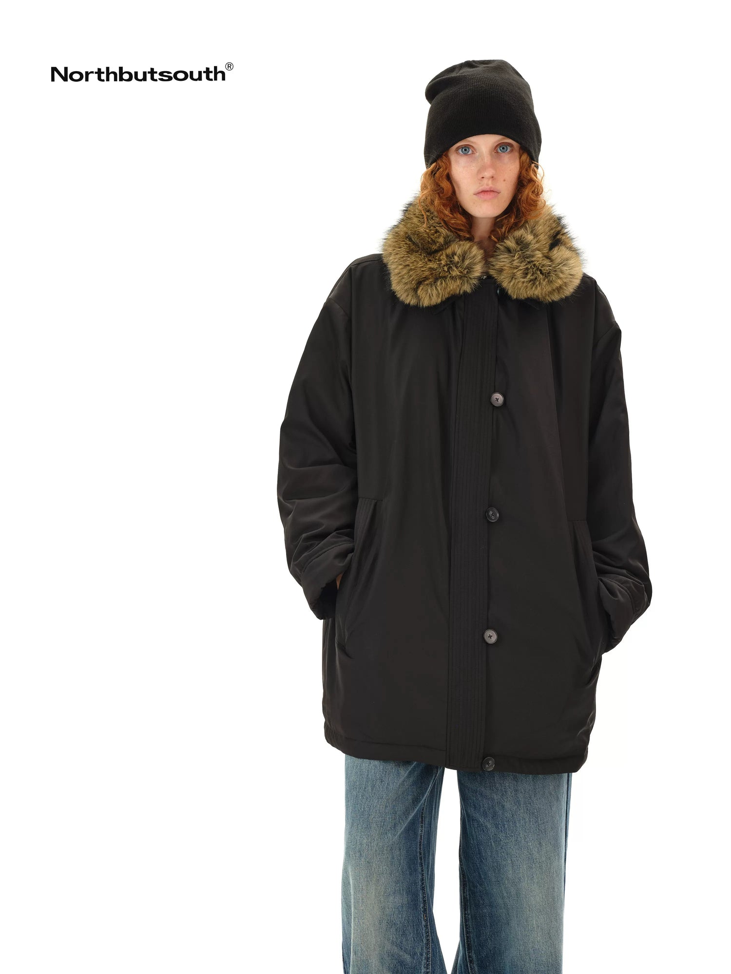Detachable Fur Collar Goose Down Long Black Parka