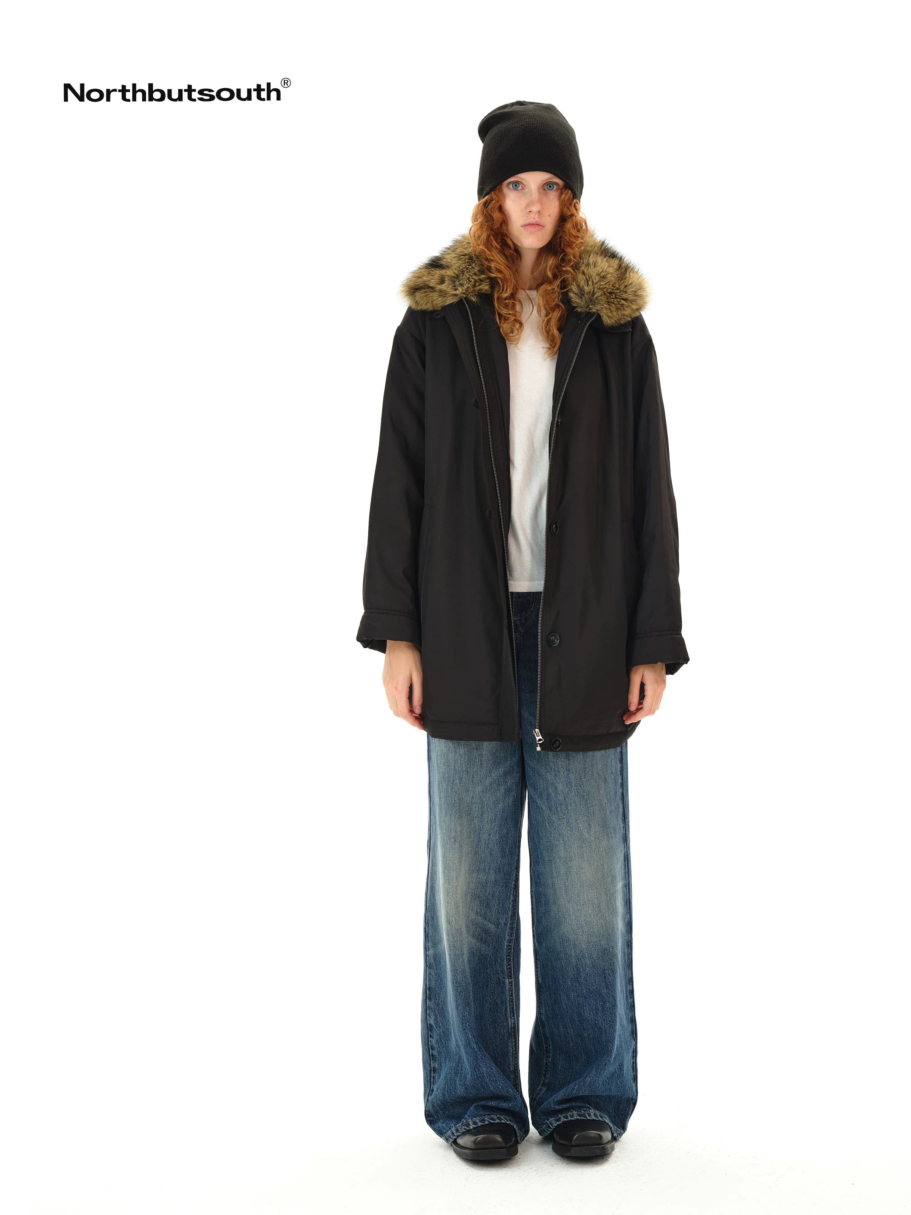 Detachable Fur Collar Goose Down Long Black Parka