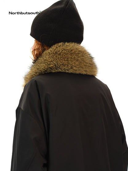 Detachable Fur Collar Goose Down Long Black Parka