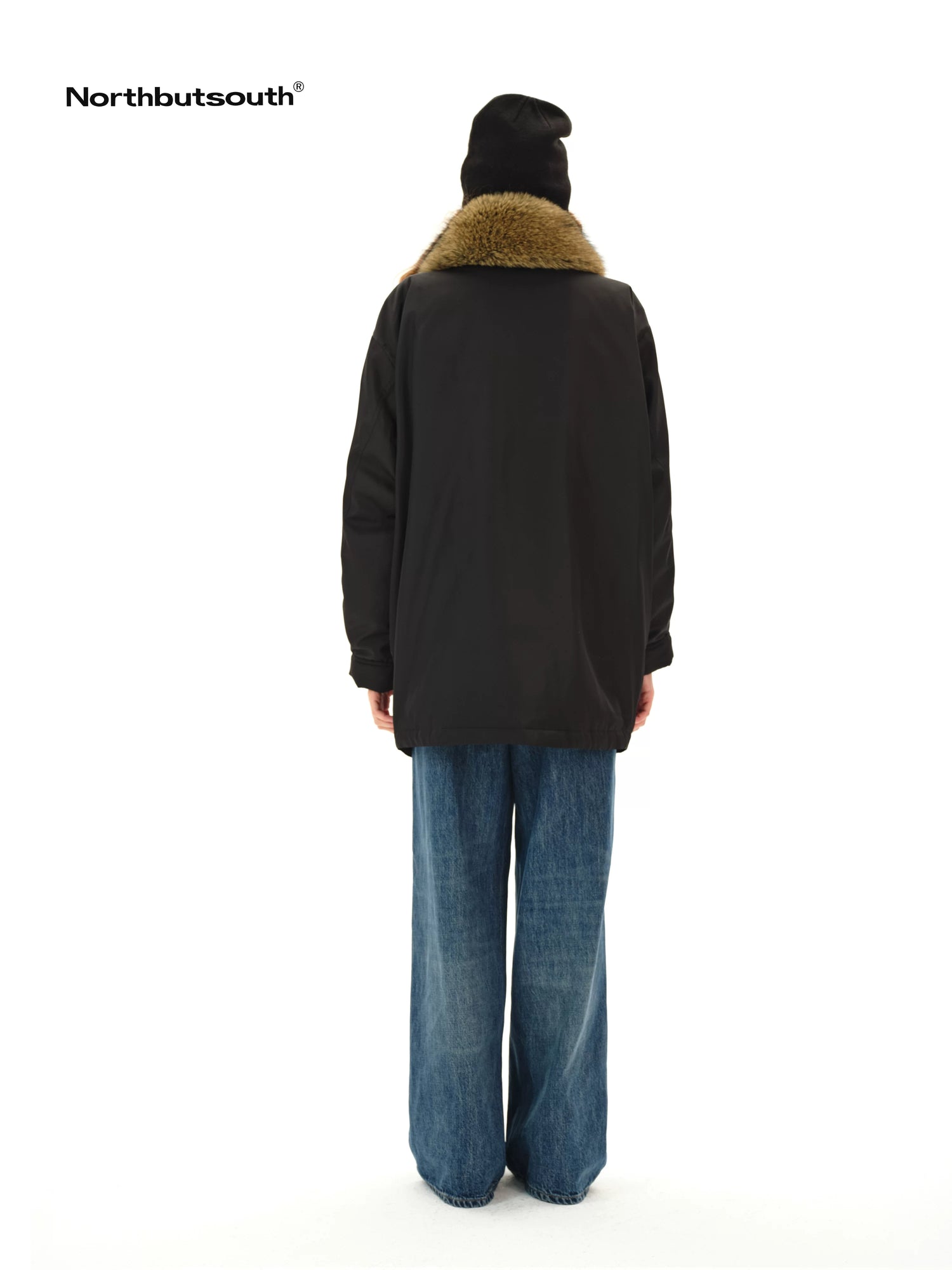 Detachable Fur Collar Goose Down Long Black Parka