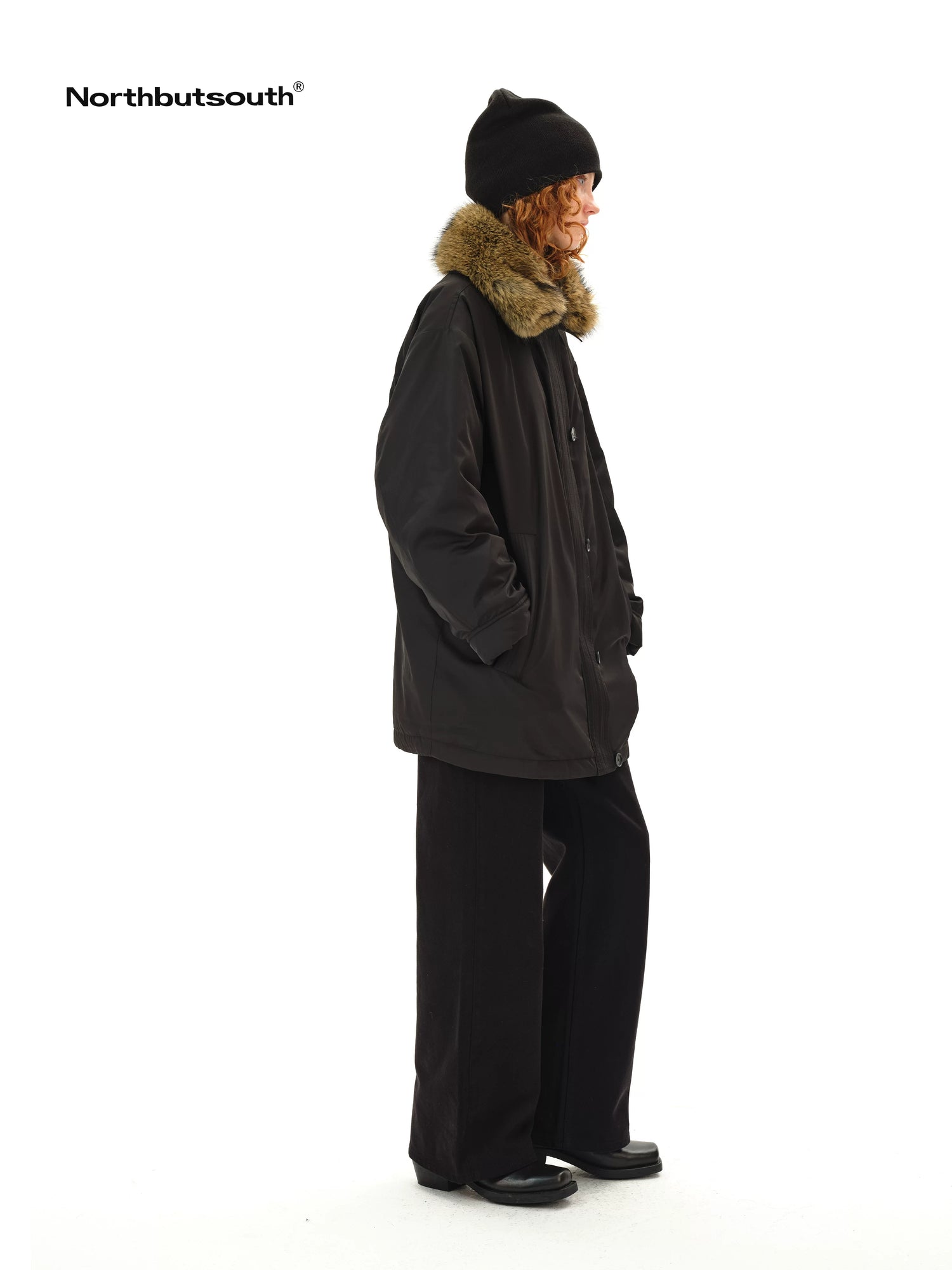 Detachable Fur Collar Goose Down Long Black Parka