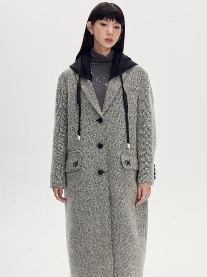 DIDDI MODA Detachable Hood Wool Blend Trench Coat