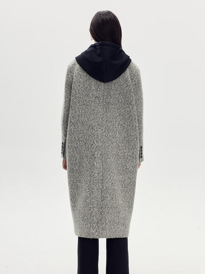 DIDDI MODA Detachable Hood Wool Blend Trench Coat