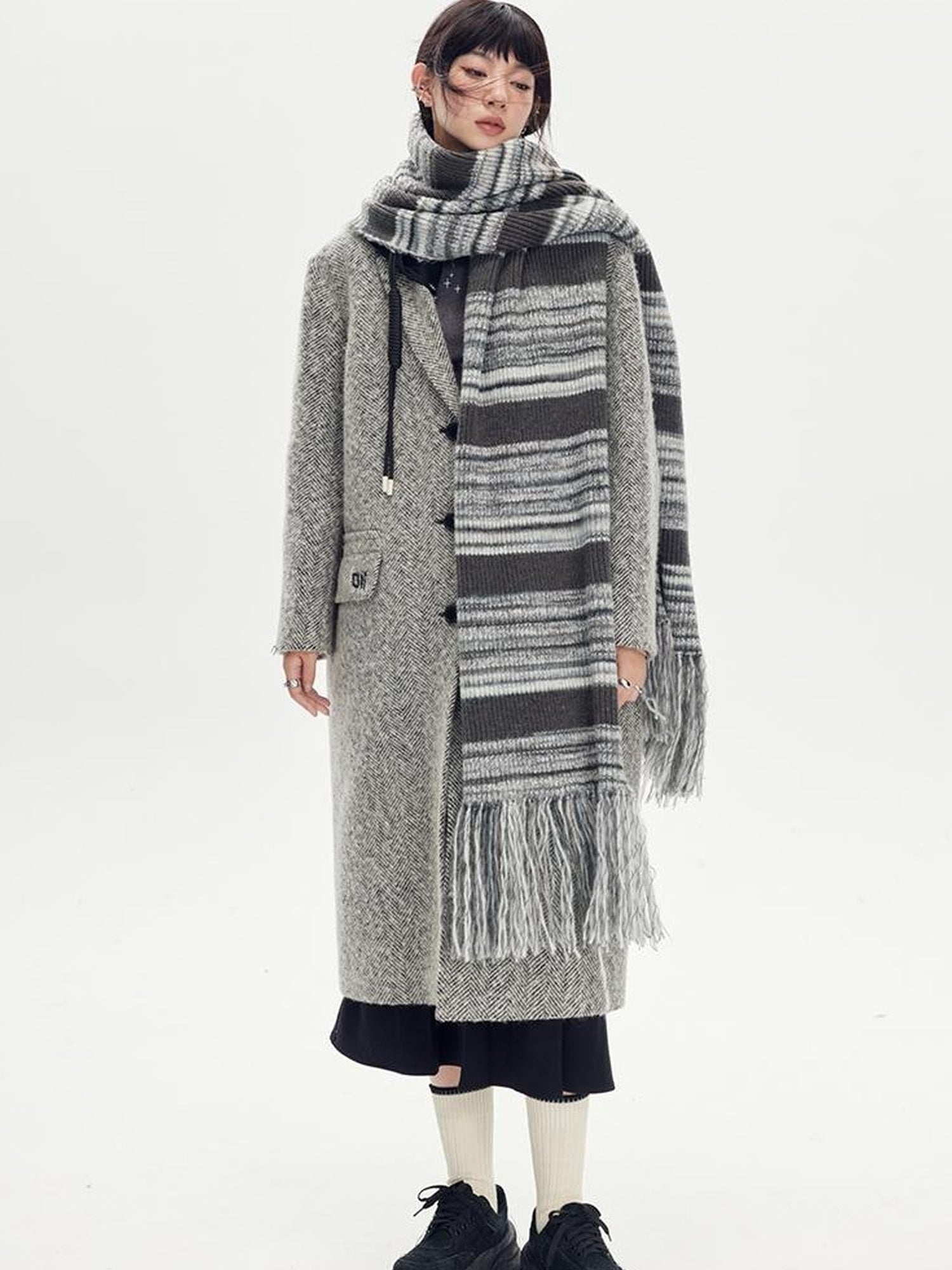 DIDDI MODA Detachable Hood Wool Blend Trench Coat