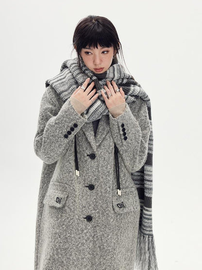 DIDDI MODA Detachable Hood Wool Blend Trench Coat